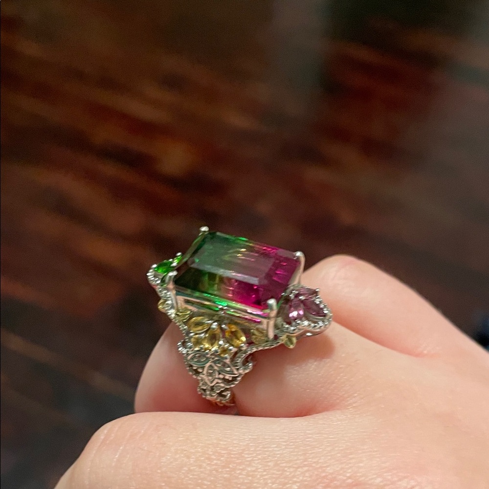 Emerald Cut Watermelon Quartz Ring - image 2
